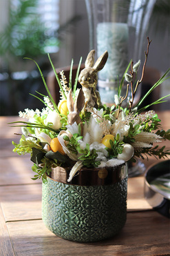 dekoracja wielkanocna w zielonej donicy Bunny A Star, wys.33cm  