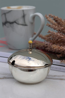 Larissa, posrebrzana cukiernica z bursztynem, śr.9cm,wys.8cm