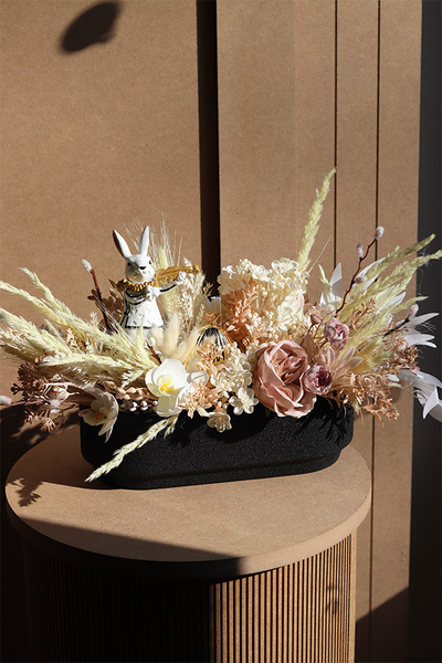 Black Easter Boho, stroik wielkanocny z zajączkiem