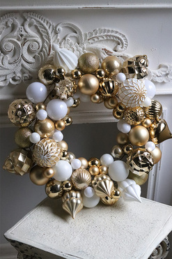 wianek bożonarodzeniowy Bombki Gold&White, śr.48cm