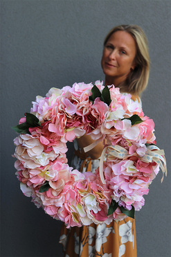 wianek na drzwi Różowa Hortensja Nuova, śr.42cm 