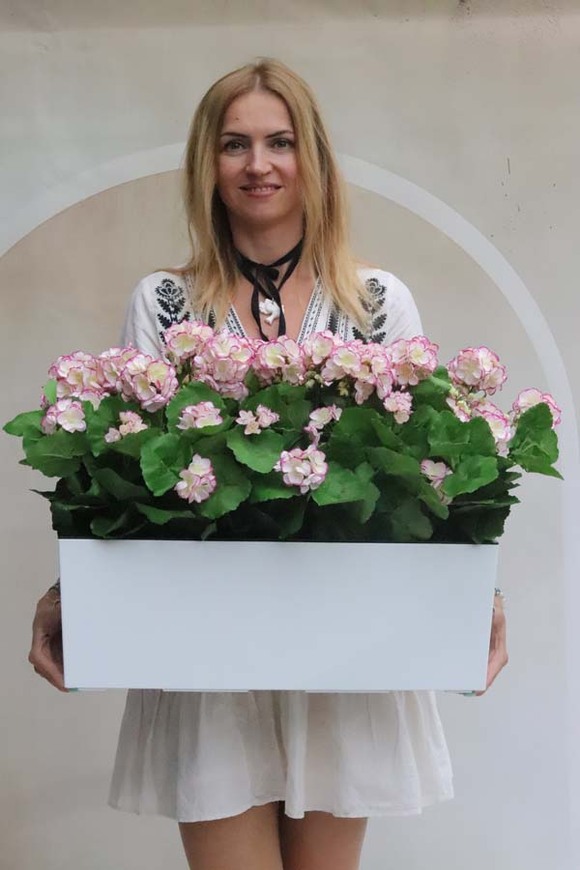 Summer Balcony Pink 2, różowe pelargonie w skrzynce balkonowej