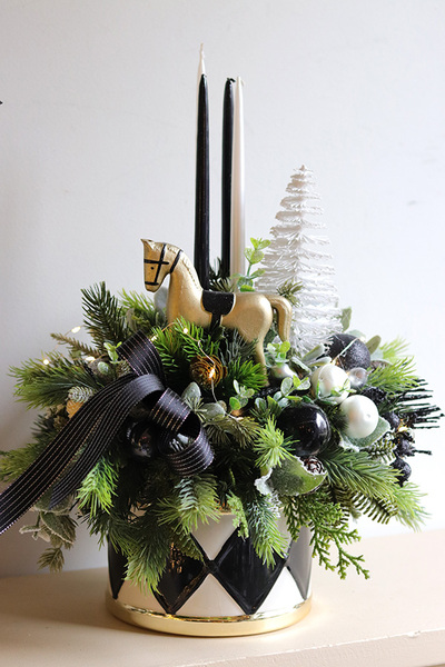 Świąteczny Glamour, świąteczny stroik ze świecami