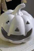 Halloween Pumpkin White, dekoracyjna dynia ceramiczna lampion