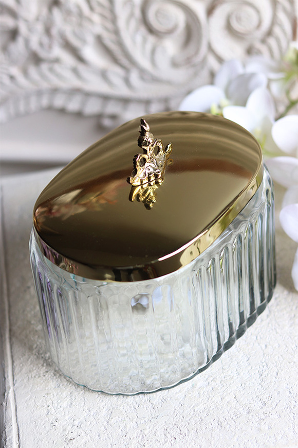 szklany pojemnik z pokrywką, duży, Lux Villa Silver Glamour