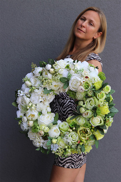 Caryca Katarzyna Green & White, efektowny wieniec na drzwi, śr.50cm