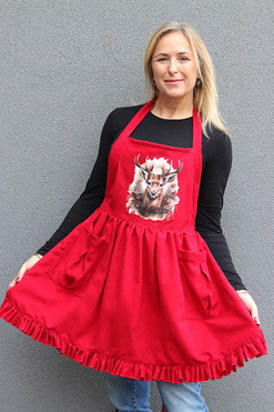 OD RĘKI Christmas Kitchen, świąteczny fartuch kuchenny, czerwony B, dł.72cm