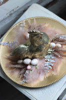 stroik wielkanocny z piórami, Kura Pastellowo, śr.33cm