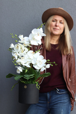 Black Ellia, sztuczny storczyk w metalowej donicy, wys.56cm