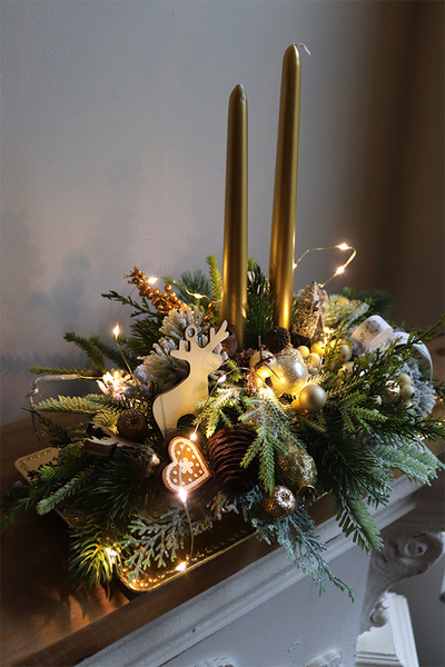 Goldire LED, stroik świąteczny na tacy