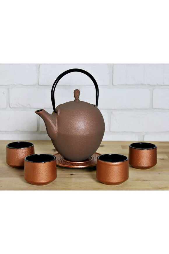 Sendai, żeliwny zestaw do herbaty, miedź