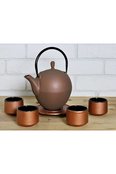 Sendai, żeliwny zestaw do herbaty, miedź
