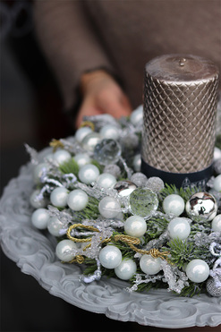 Silverita, stroik ze świecą na talerzu, wym.16x33cm 