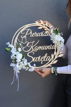 Pierwsza Komunia Święta, pamiątkowy wianek dekoracyjny okrąg, śr.40cm