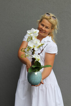 Turkusia, gumowy storczyk w ozdobnej donicy, wys.50cm