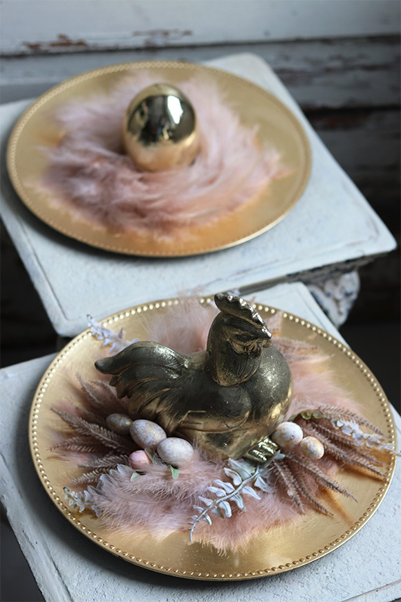 stroik wielkanocny z piórami, Kura Pastellowo, śr.33cm