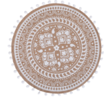 Boho White, okrągła podkładka z juty z wzorem i pomponikami, śr.38cm 