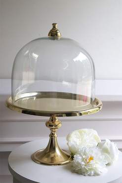 OD RĘKI Lux Villa Gold Sweetie, patera na nodze z kloszem, wym.42x26cm