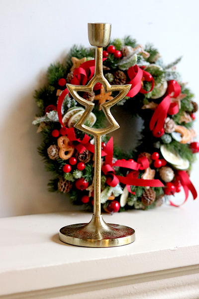 Xmas Gold, świąteczny świecznik złoty z aniołem	