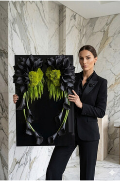 New Design Skrzydła Anioła Black, dekoracja nagrobna na czarnej podstawie, wym.90x60cm