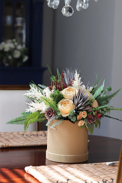 Bedura, brązowy flowerbox z sztucznym suszem, wys.41cm