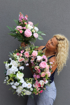 Pink Lussano, komplet dekoracji nagrobnych, wieniec+bukiet 