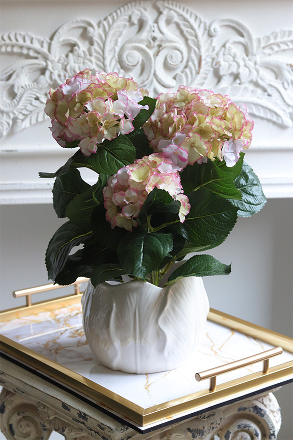 doniczkowa hortensja Kremowo-Różowa, wysokiej jakości sztuczne kwiaty
