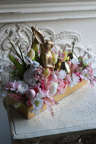 Złoty Zając Pink, stroik wielkanocny