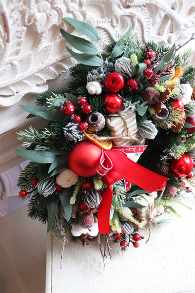 Zimowe Ferie, świąteczny wianek na drzwi