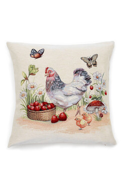 Wsi Wesoła, poszewka gobelinowa dwustronna, kura, 45x45cm 