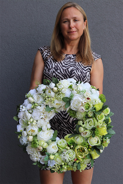 Caryca Katarzyna Green & White, efektowny wieniec na drzwi, śr.50cm