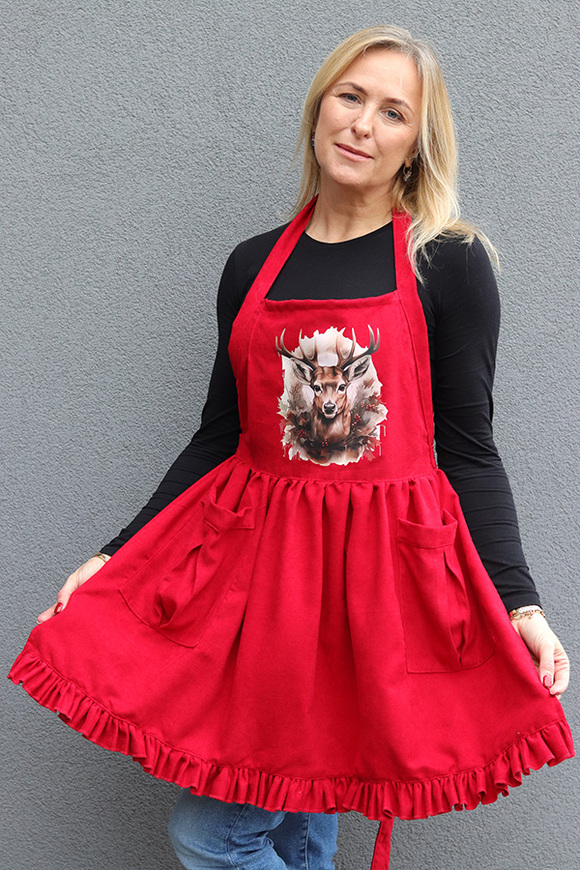 Christmas Kitchen, świąteczny fartuch kuchenny, czerwony A, dł.72cm