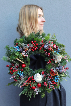 Magic Bird, świąteczny wianek z ptaszkiem, śr.43cm 