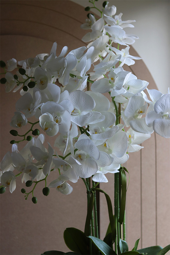 Deep Blue Midi, sztuczny storczyk w granatowej donicy