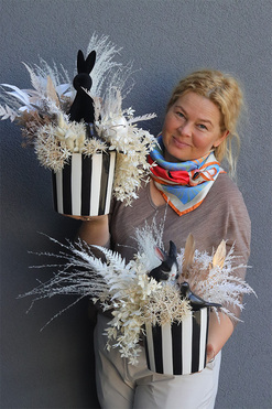 Beige Boho, wiosenny stroik z zajączkiem, wys.35cm