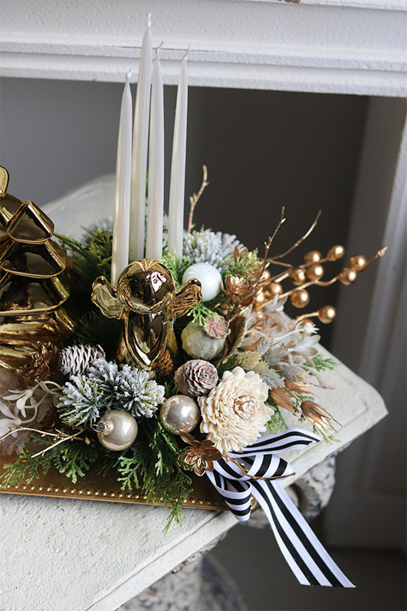 Golden Trees, adwentowy stroik ze świecami na tacce