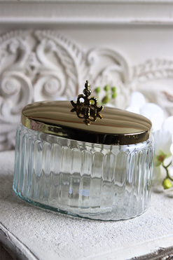 szklany pojemnik z pokrywką, duży, Lux Villa Gold Glamour, wym.14x17x12cm