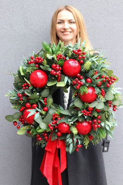 Apart Christmas Exclusives, świąteczny wianek na drzwi z wstążkami, śr.60cm