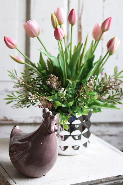 Heruta, kompozycja wiosenna z gumowymi tulipanami, wys.40cm