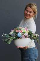 Valendia Green Canoe D, wielkanocna kompozycja w donicy glamour, dł.40cm