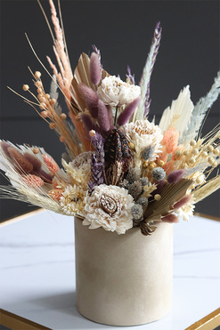 Orfitta Beige, welurowy flowerbox boho z suszem, wys.38cm