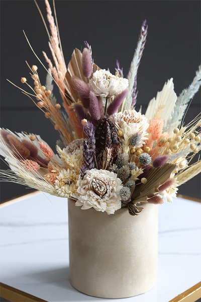 Orfitta Beige, welurowy flowerbox boho z suszem