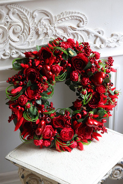walentynkowy wianek, Czerwień Miłości, śr.40cm 