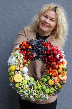 dekoracyjny wianek z owocami, Tęczowe Montello 2, śr.40cm 