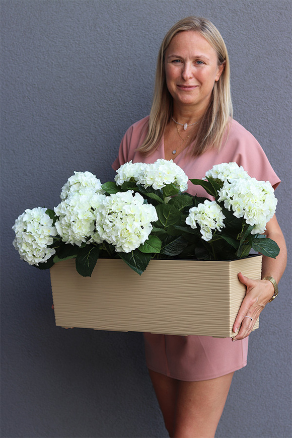 Kolena, sztuczne hortensje na balkon i parapet