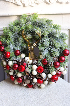 Złoty Ren, bożonarodzeniowy wianek na drzwi, śr.27cm