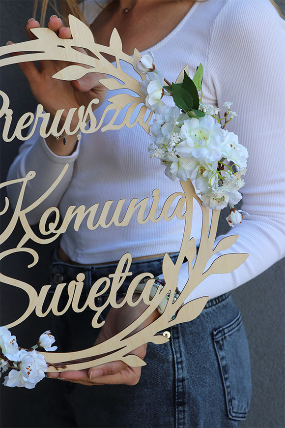 Pierwsza Komunia Święta, pamiątkowy wianek dekoracyjny okrąg