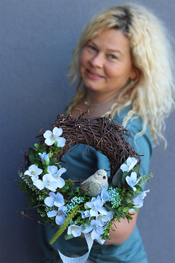 Florena Bird Blue, wianek dekoracyjny z ptaszkiem, rozp.29cm 