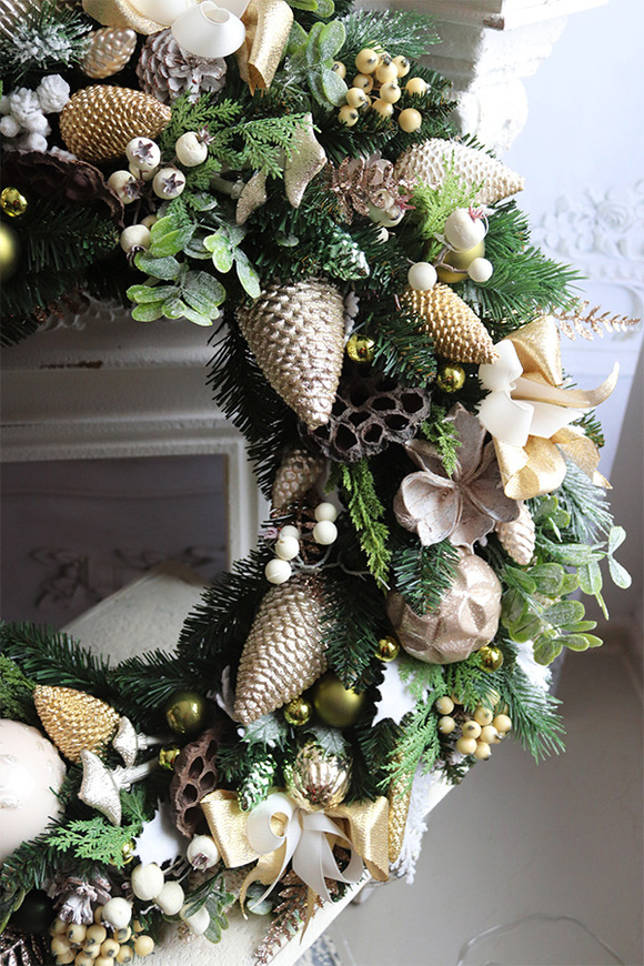 Crista Gold, złoty świąteczny wianek, śr.68cm 