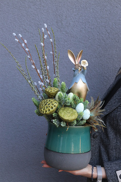 Zając Trębacz, stroik wielkanocny z zajączkiem, wys.42cm 
